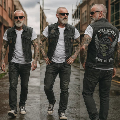 Men's Denim Motorcycle Vest Biker Sleeveless Club Style - Image 2