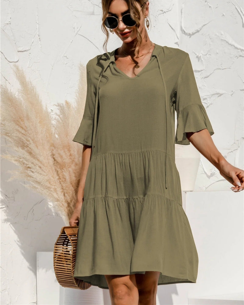 Orlena - Dame V-hals Strand Midi-kjole
