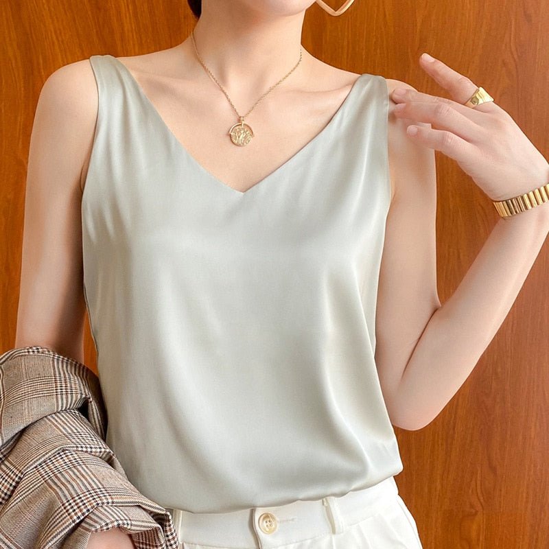 Women Silky Satin Tank Top Camisole Sleeveless - Image 7