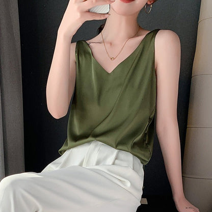 Women Silky Satin Tank Top Camisole Sleeveless - Image 5