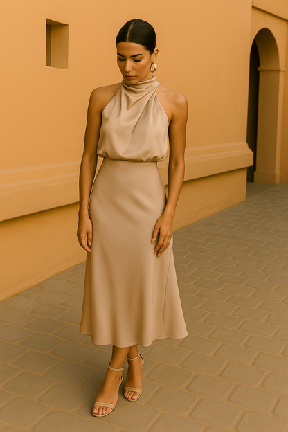 Women Satin Cowl Neck Open Back Maxi Dress - Image 9
