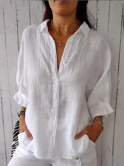 Matilda - Relaxed Button-Up Long Sleeve Linen Shirt