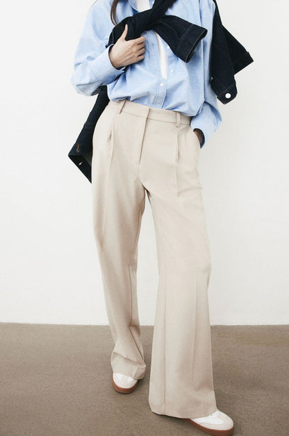 Erissa - Wide Leg Straight Cut Pleated Ladies Trousers