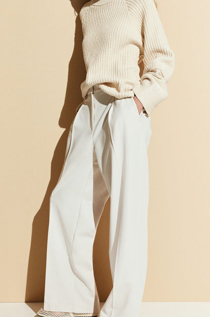 Erissa - Wide Leg Straight Cut Pleated Ladies Trousers