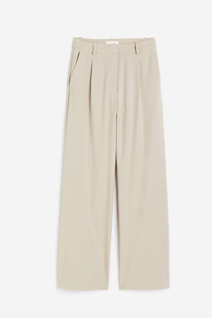 Erissa - Wide Leg Straight Cut Pleated Ladies Trousers