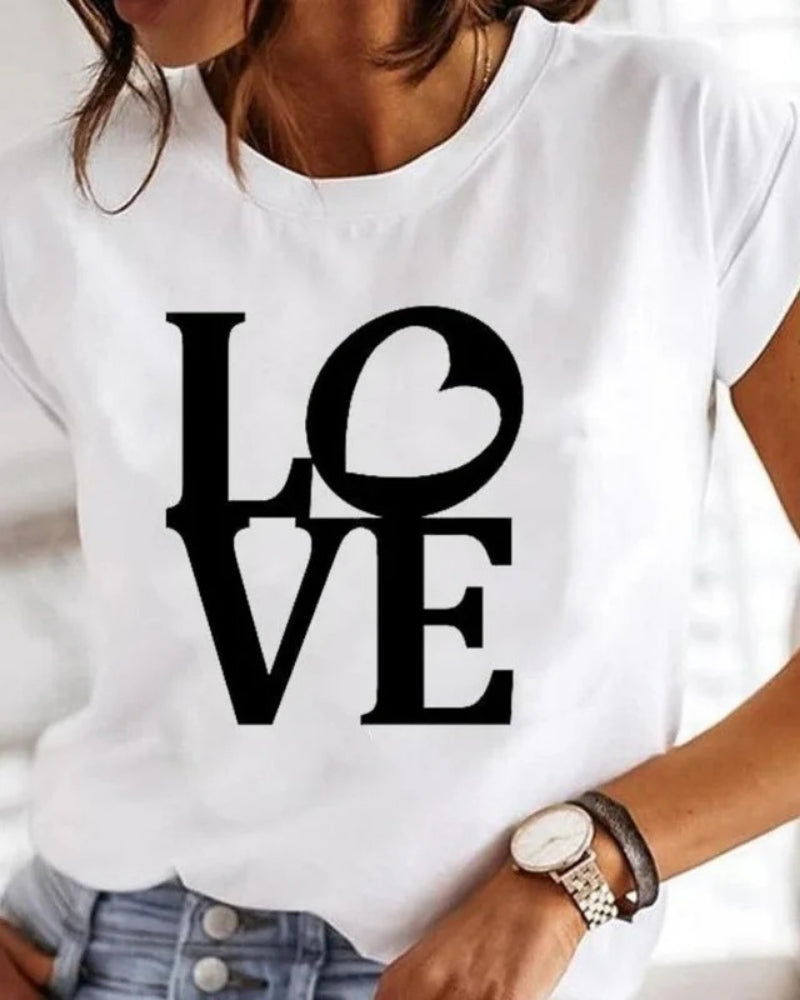 Solviera - T-shirt blanc à manches courtes imprimé pour femme