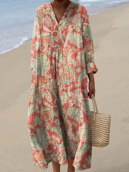 Women Vintage Floral Midi Wrap Dress Sleeveless Boho Summer