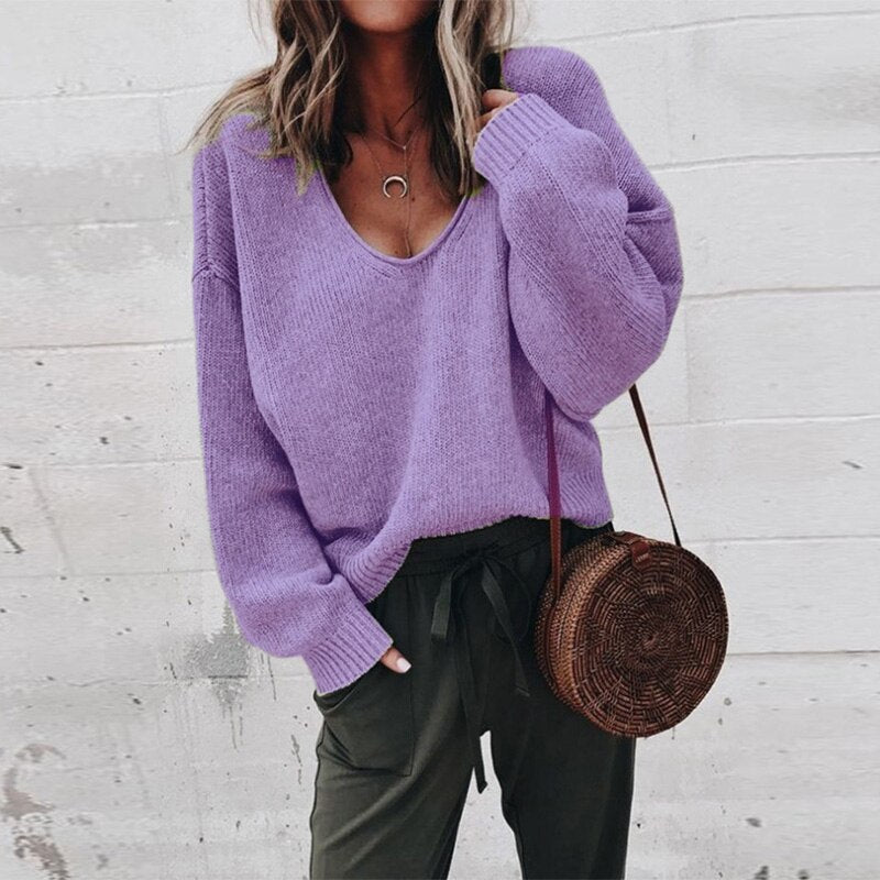 Valtrine – Pull tricoté à col en V ample pour femme