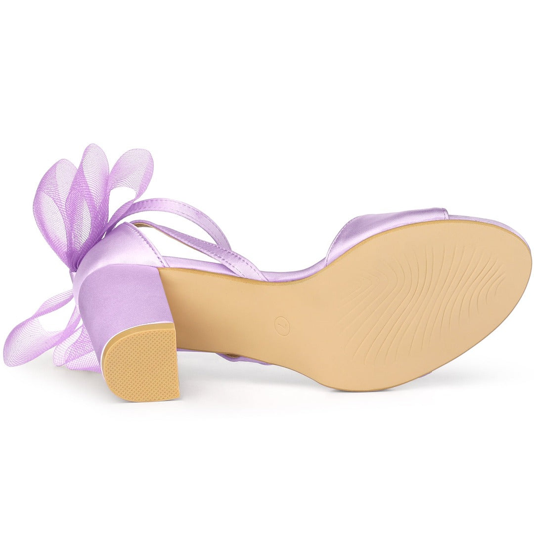 Women's Block Heel Sandals Open Toe Ankle Strap Oversized Bow - Image 12