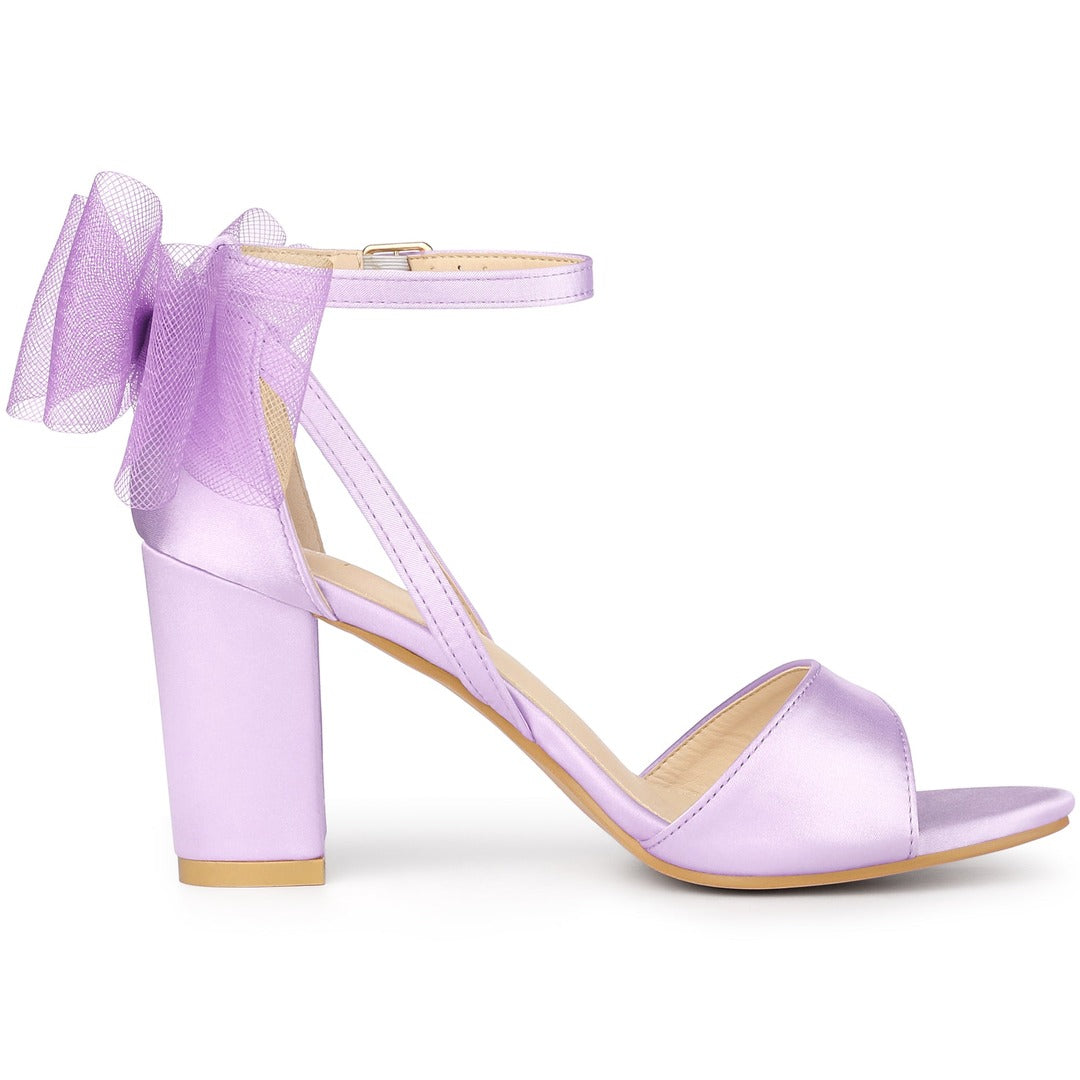 Women's Block Heel Sandals Open Toe Ankle Strap Oversized Bow - Image 13