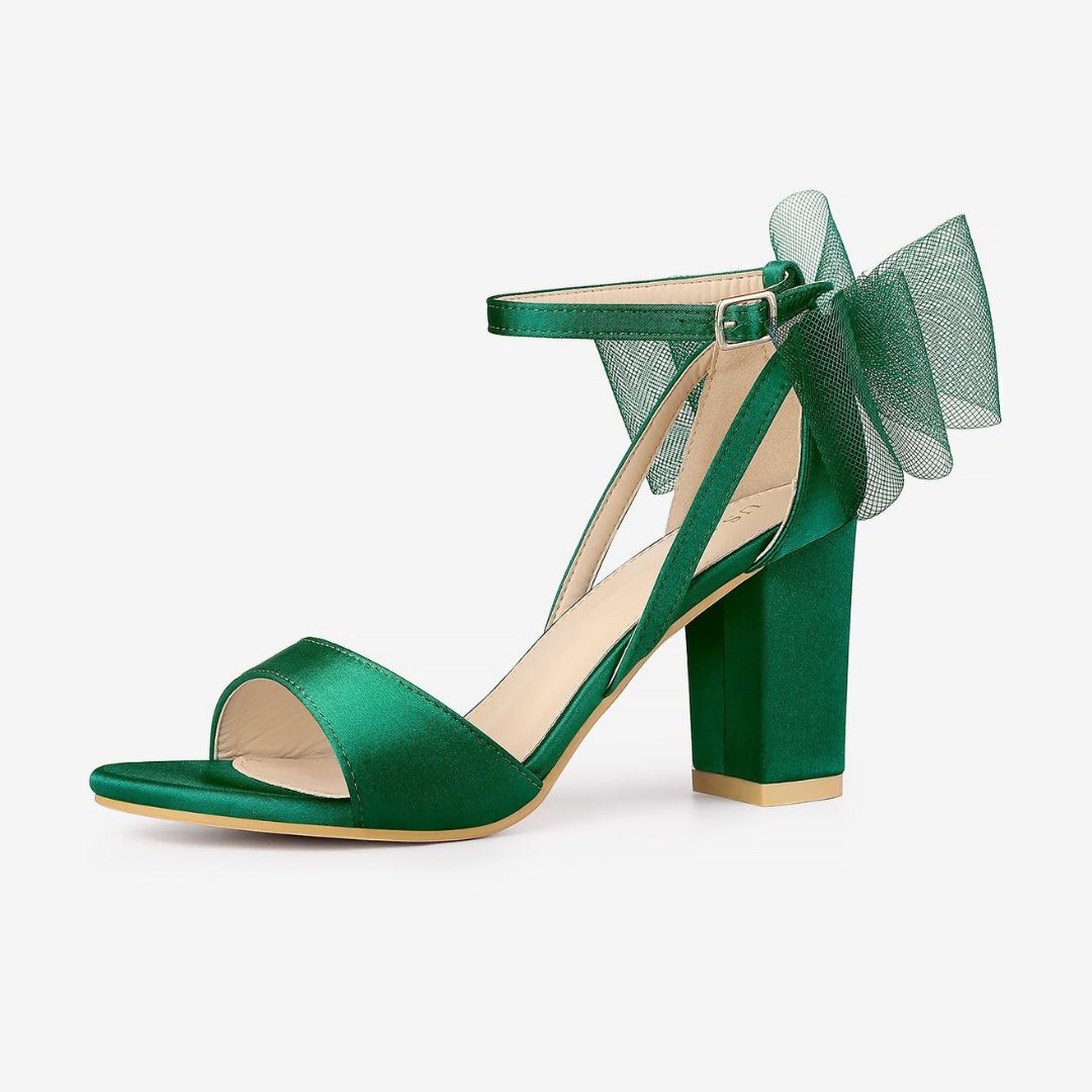 Women's Block Heel Sandals Open Toe Ankle Strap Oversized Bow