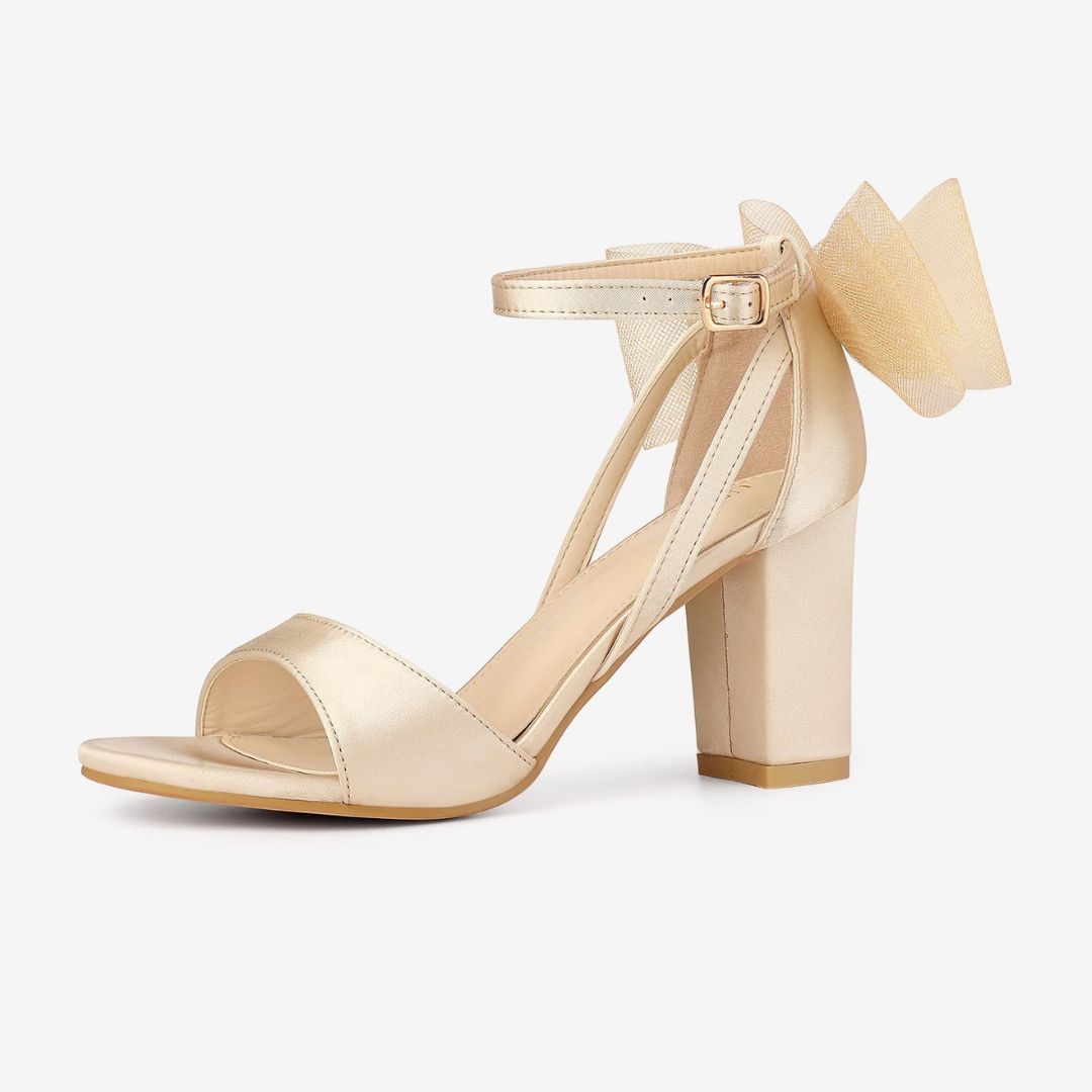 Women's Block Heel Sandals Open Toe Ankle Strap Oversized Bow - Image 5