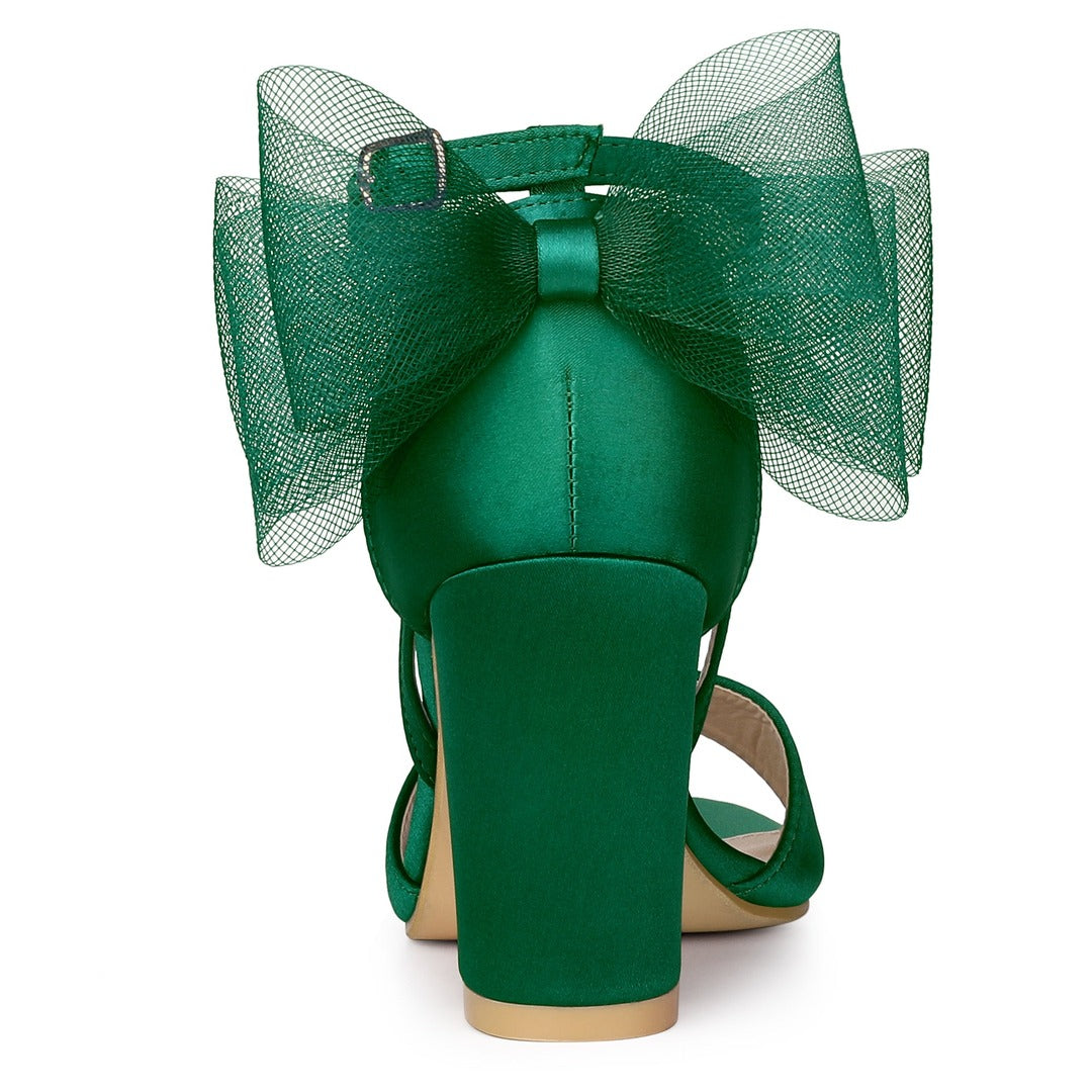 Women's Block Heel Sandals Open Toe Ankle Strap Oversized Bow - Image 2