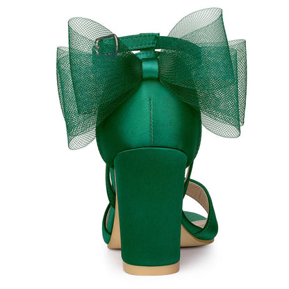 Women's Block Heel Sandals Open Toe Ankle Strap Oversized Bow - Image 2