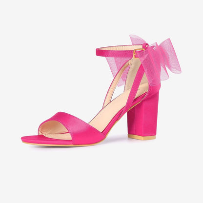 Women's Block Heel Sandals Open Toe Ankle Strap Oversized Bow - Image 14
