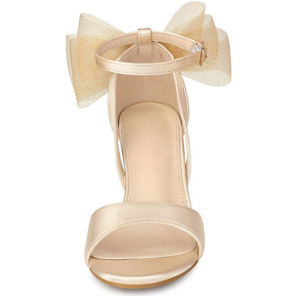 Women's Block Heel Sandals Open Toe Ankle Strap Oversized Bow - Image 7
