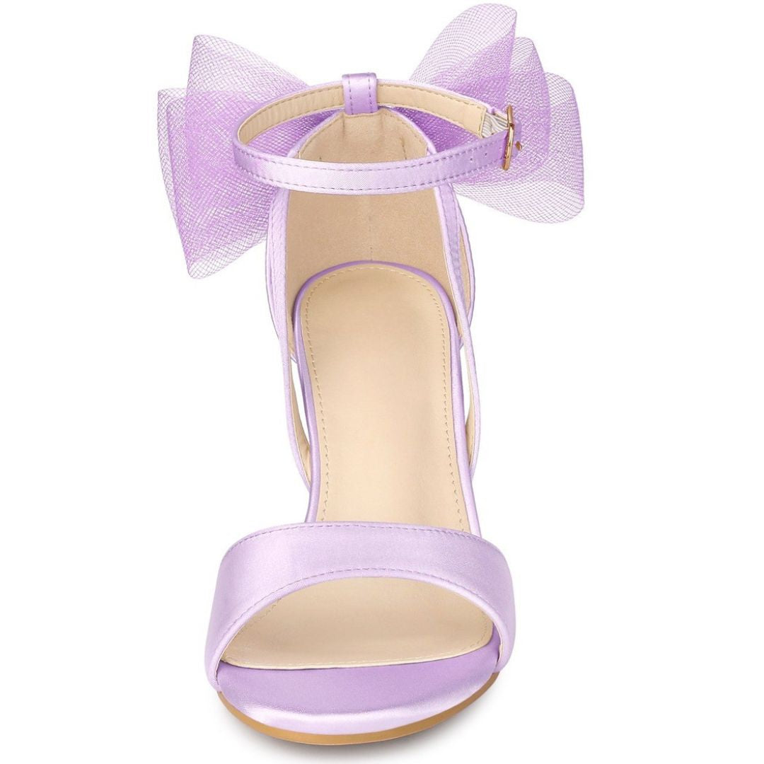 Women's Block Heel Sandals Open Toe Ankle Strap Oversized Bow - Image 11