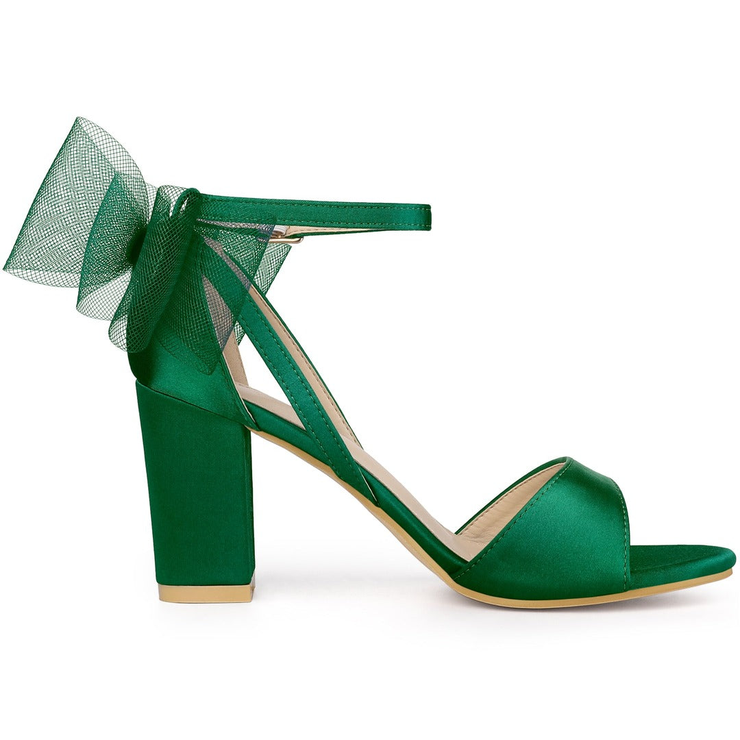 Women's Block Heel Sandals Open Toe Ankle Strap Oversized Bow - Image 4