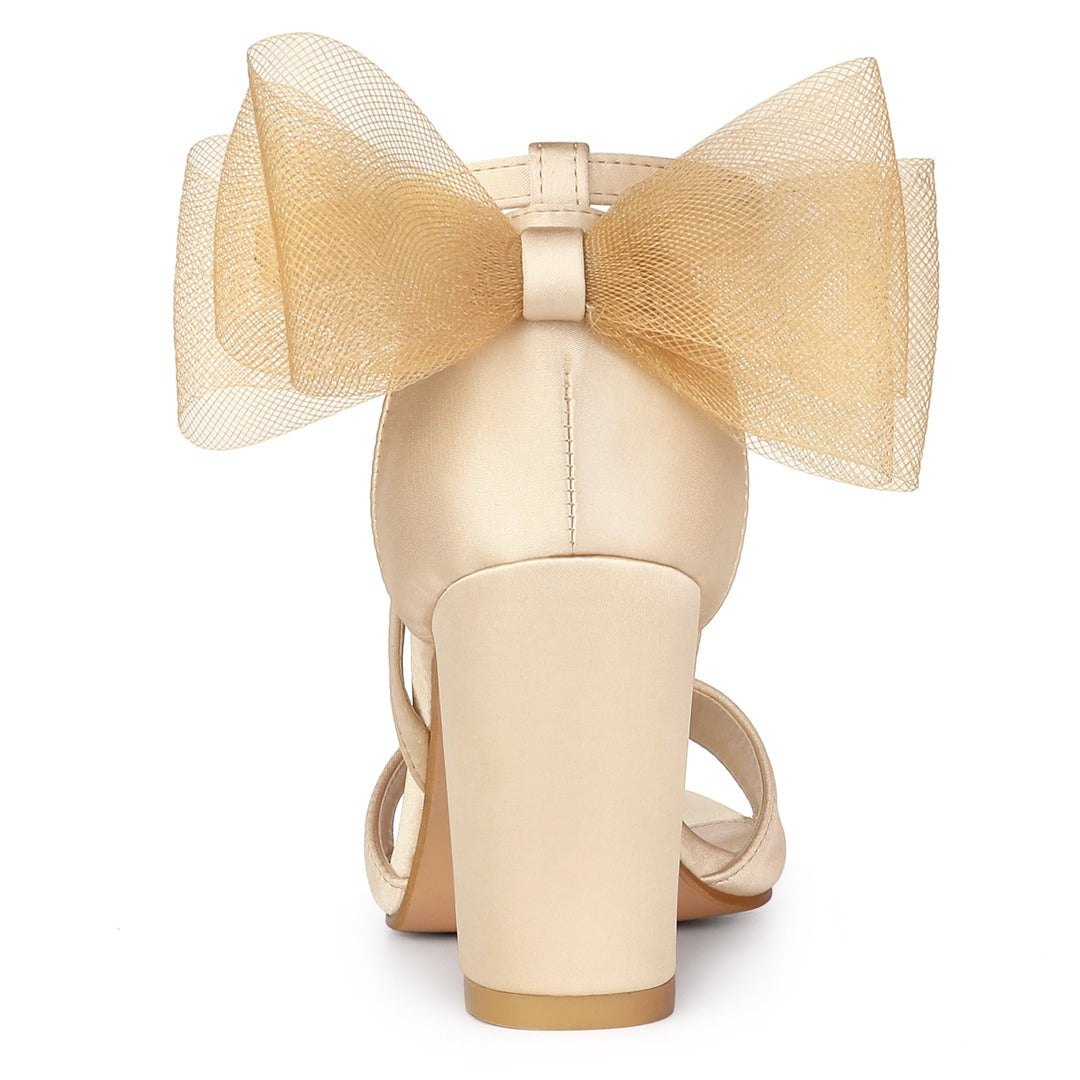 Women's Block Heel Sandals Open Toe Ankle Strap Oversized Bow - Image 6