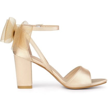 Women's Block Heel Sandals Open Toe Ankle Strap Oversized Bow - Image 8