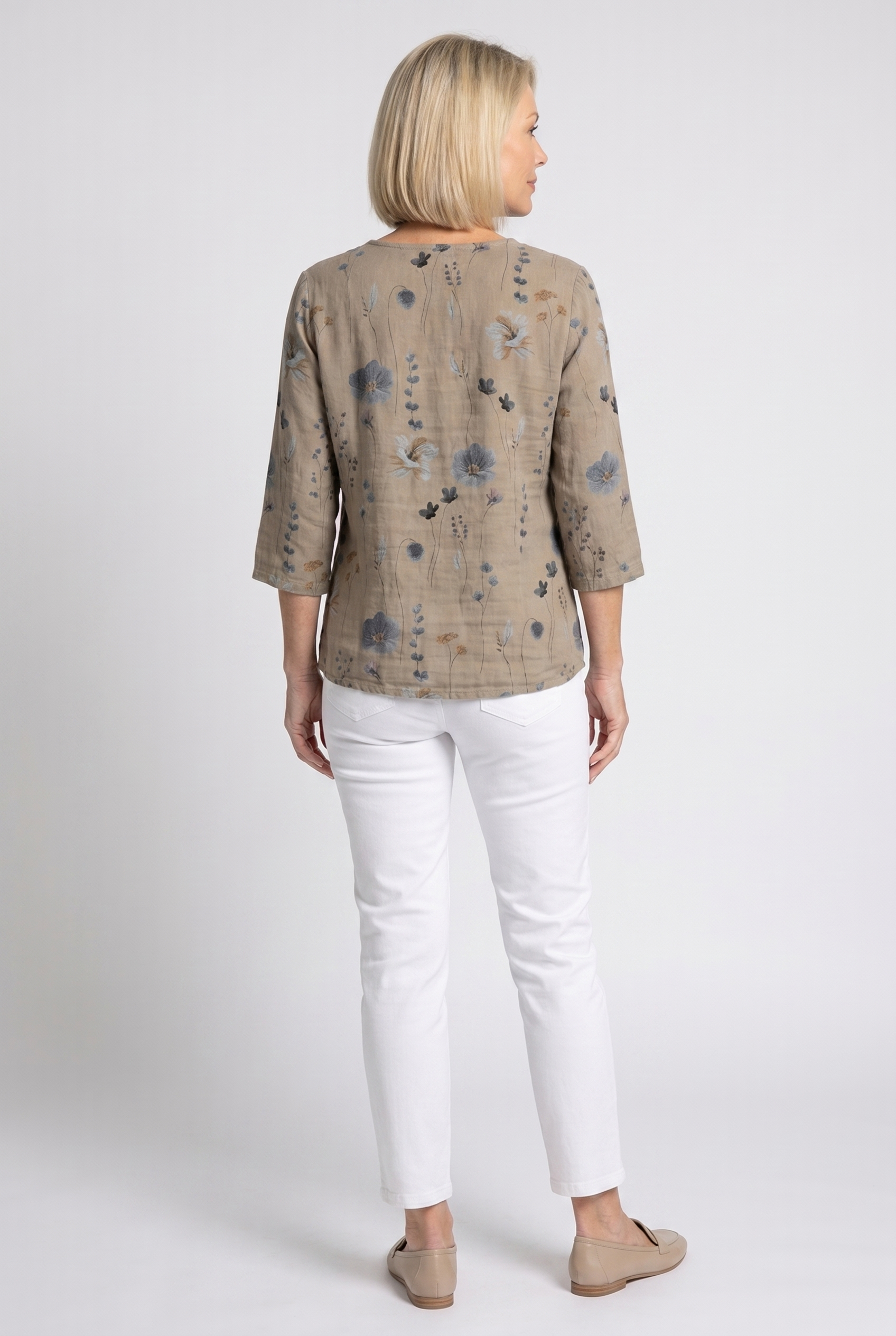 Women's Floral V-Neck Blouse Three-Quarter Sleeve Plus Size - Image 4
