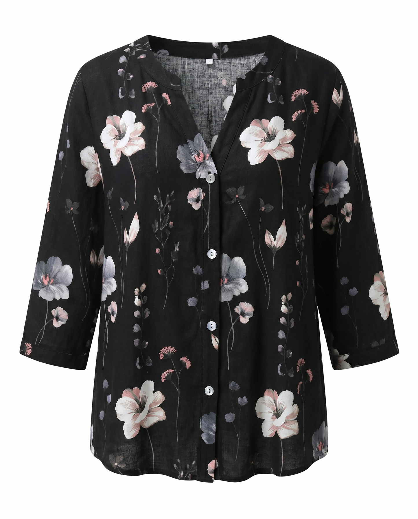 Women's Floral V-Neck Blouse Three-Quarter Sleeve Plus Size - Image 14