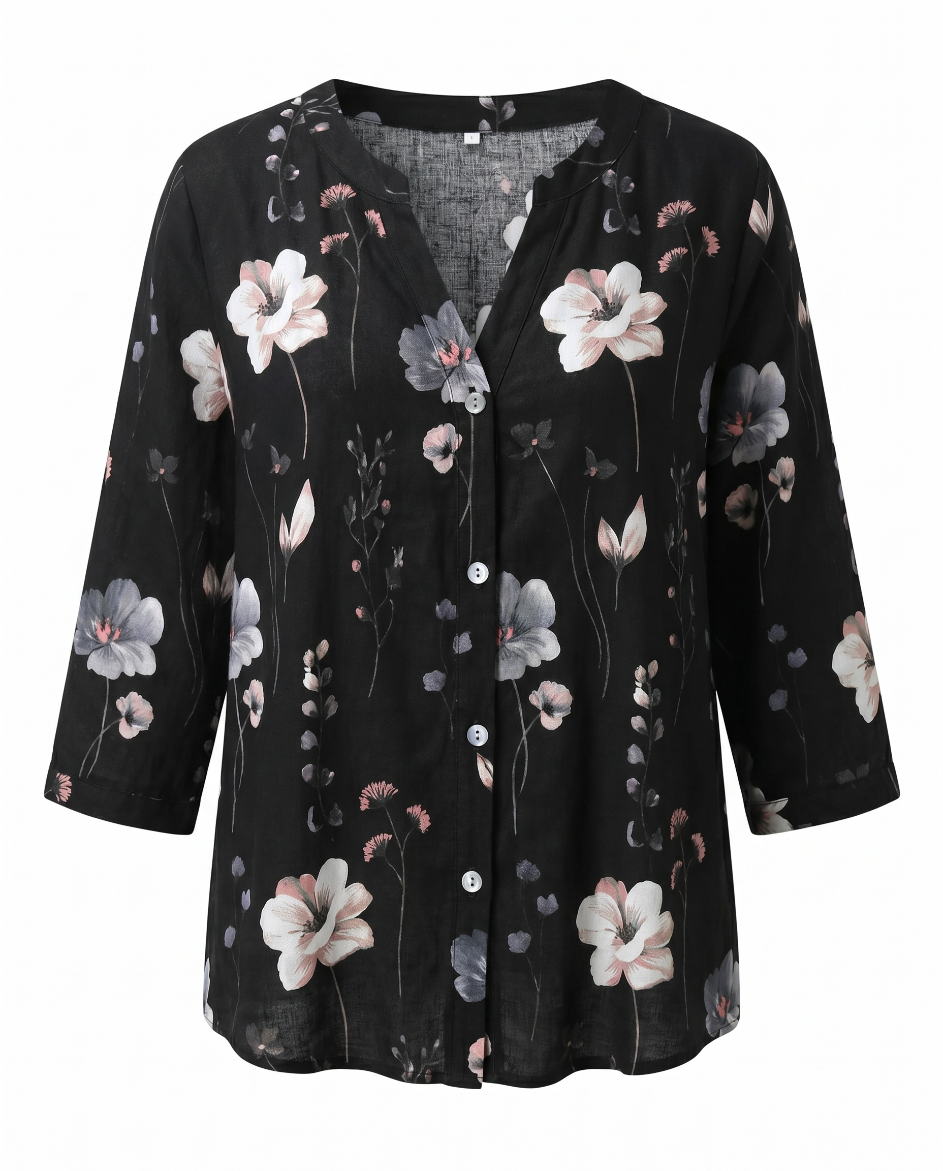 Women's Floral V-Neck Blouse Three-Quarter Sleeve Plus Size - Image 14