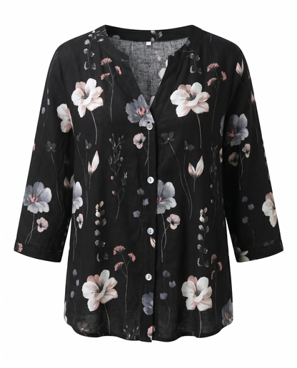 Women's Floral V-Neck Blouse Three-Quarter Sleeve Plus Size - Image 14