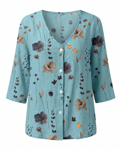 Women's Floral V-Neck Blouse Three-Quarter Sleeve Plus Size - Image 8