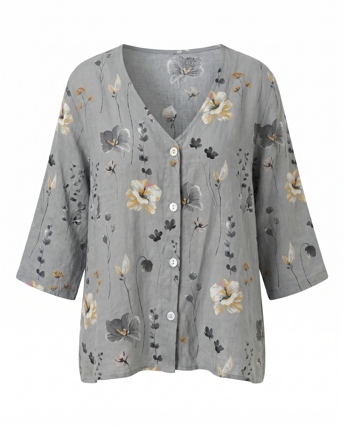 Women's Floral V-Neck Blouse Three-Quarter Sleeve Plus Size - Image 12