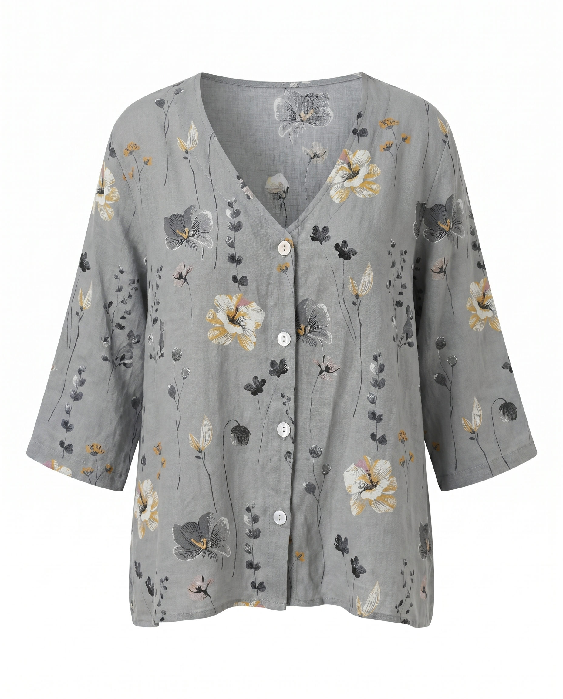 Women's Floral V-Neck Blouse Three-Quarter Sleeve Plus Size - Image 12