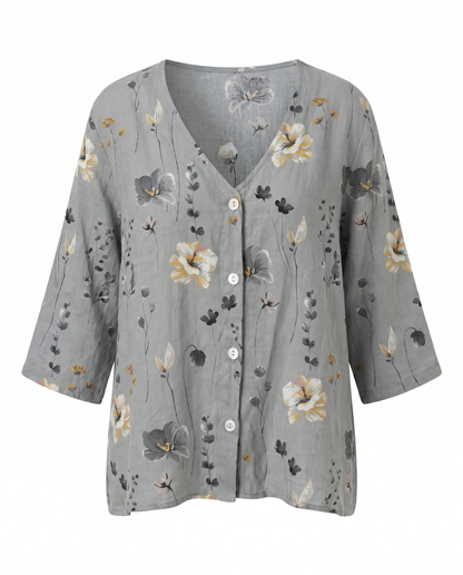 Women's Floral V-Neck Blouse Three-Quarter Sleeve Plus Size - Image 12