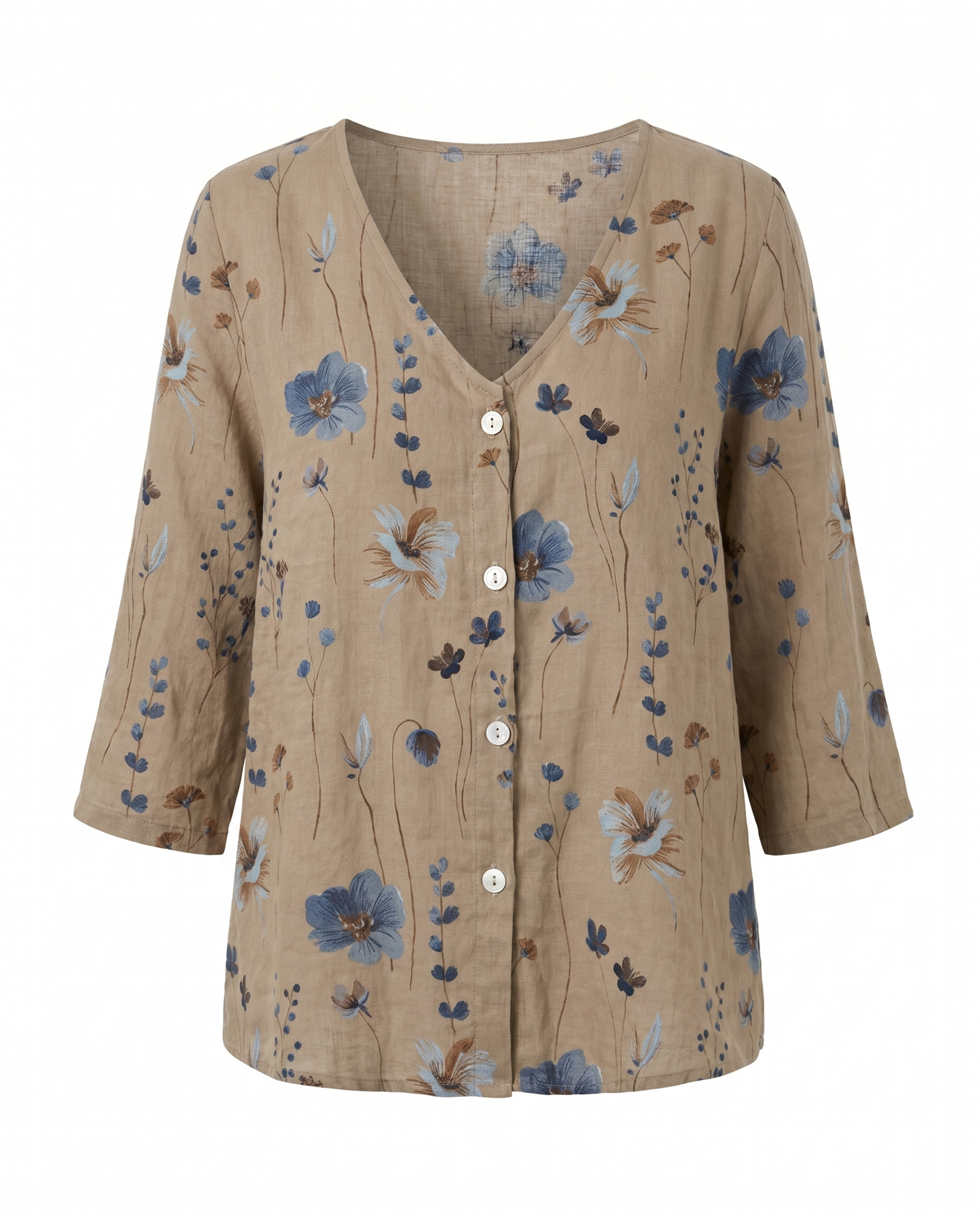 Women's Floral V-Neck Blouse Three-Quarter Sleeve Plus Size - Image 6
