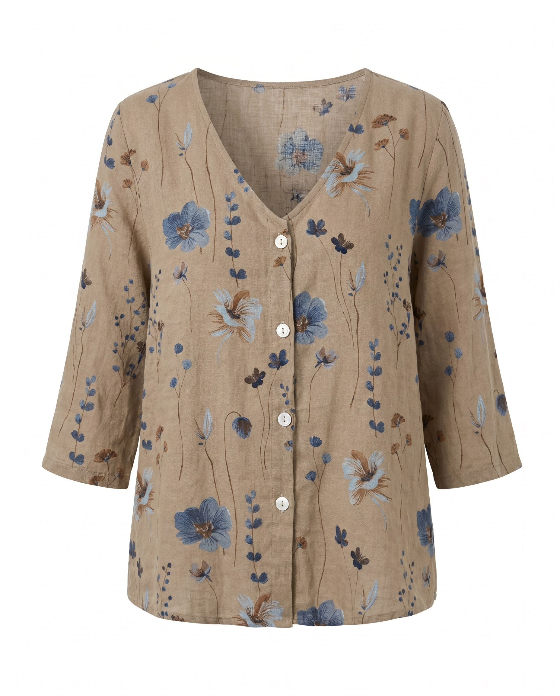 Women's Floral V-Neck Blouse Three-Quarter Sleeve Plus Size - Image 6