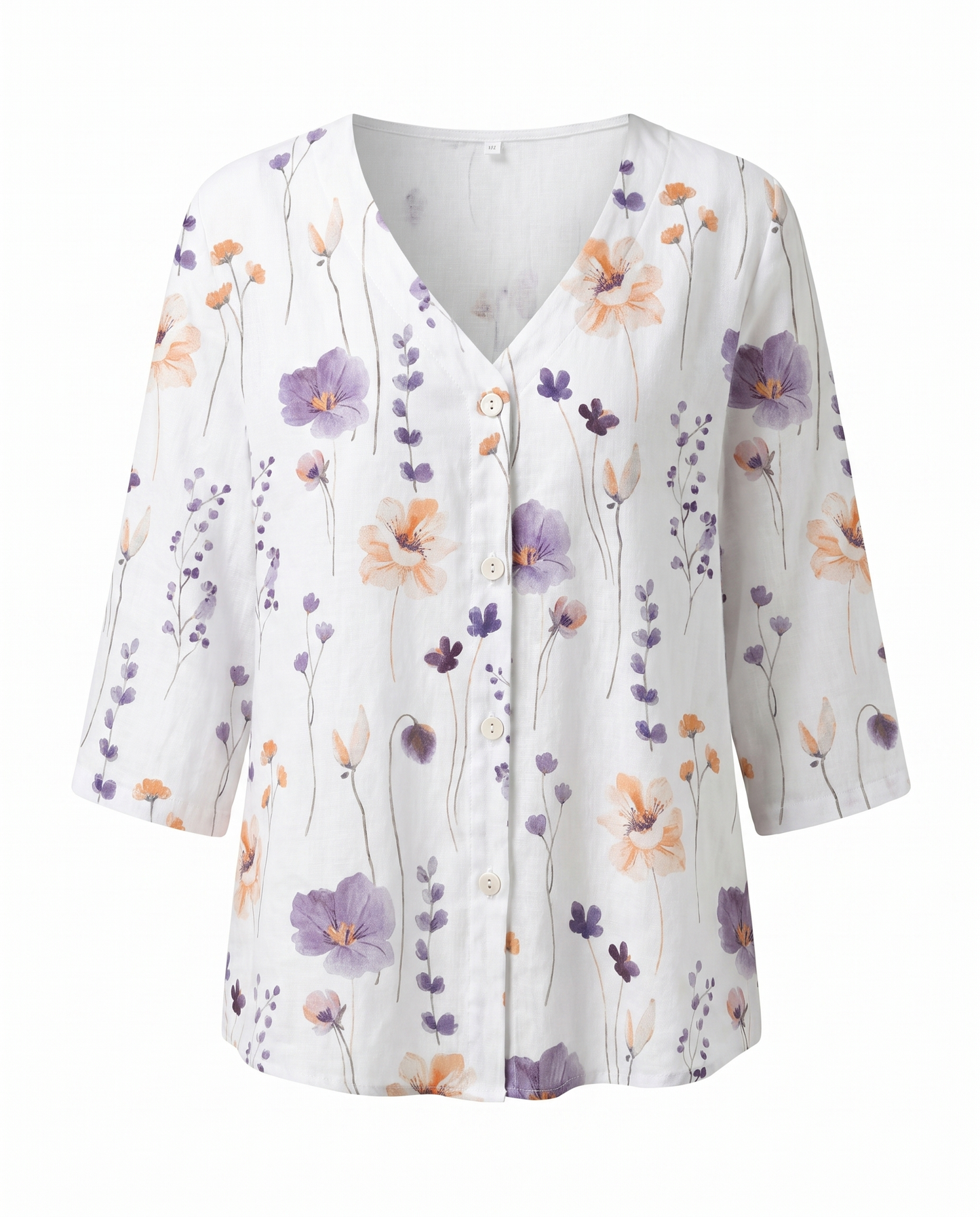 Women's Floral V-Neck Blouse Three-Quarter Sleeve Plus Size - Image 10