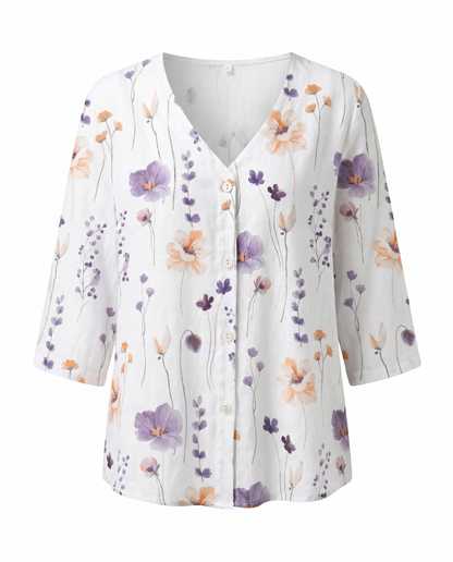 Women's Floral V-Neck Blouse Three-Quarter Sleeve Plus Size - Image 10