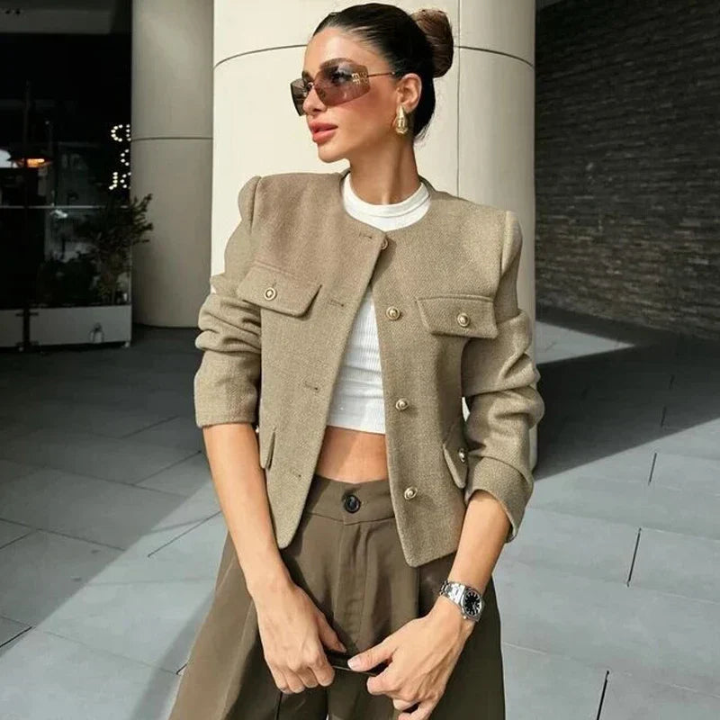 Hannel – Giacca Bomber Corta con Bottoni da Donna