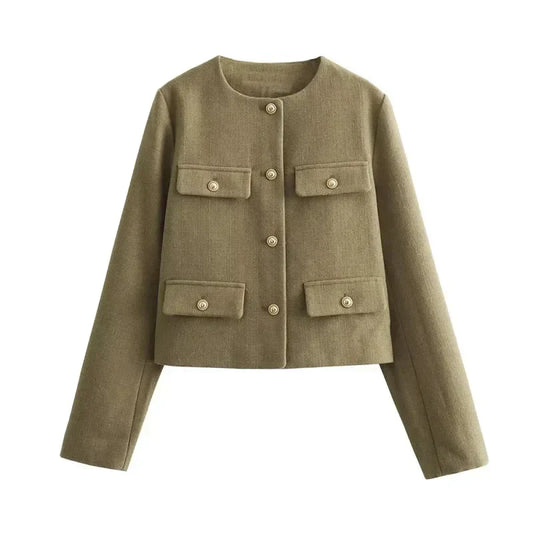 Hannel – Cropped Button Bomber Jacket Women