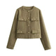 Hannel – Cropped Button Bomber Jacket Women