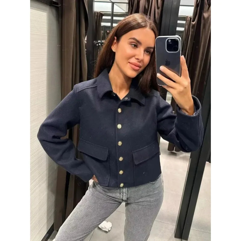 Harpenza – Chaqueta bomber corta con botones delanteros para mujer