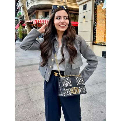 Harpenza – Chaqueta bomber corta con botones delanteros para mujer