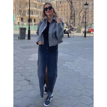 Harpenza – Chaqueta bomber corta con botones delanteros para mujer