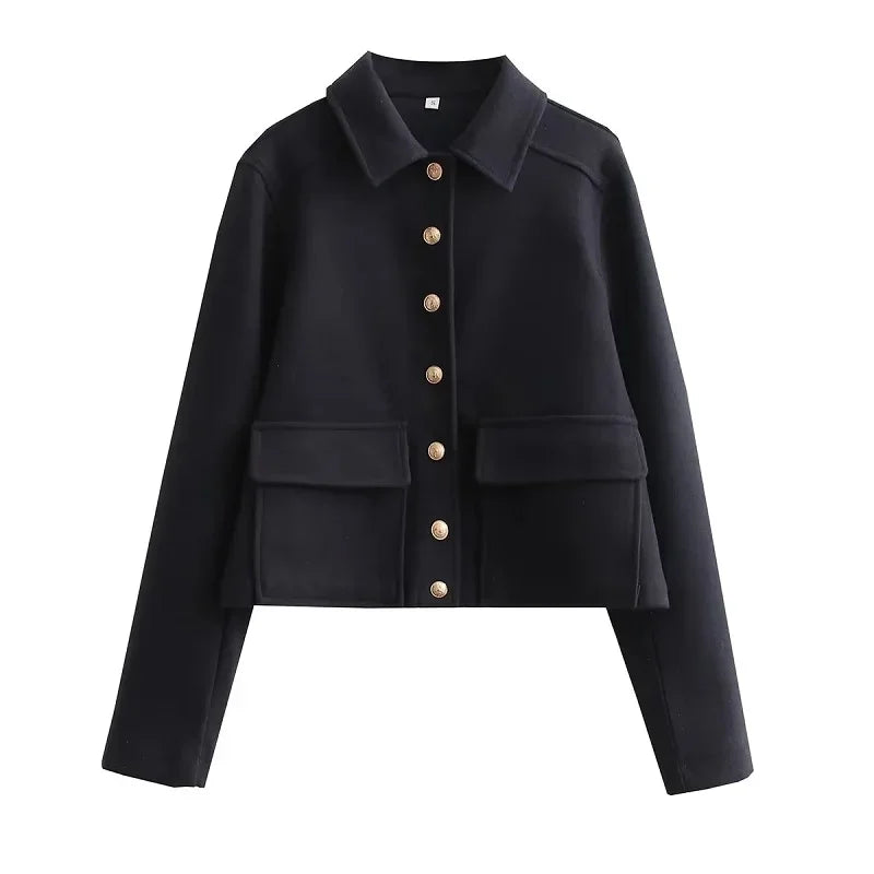Harpenza – Chaqueta bomber corta con botones delanteros para mujer