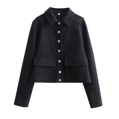 Harpenza – Chaqueta bomber corta con botones delanteros para mujer