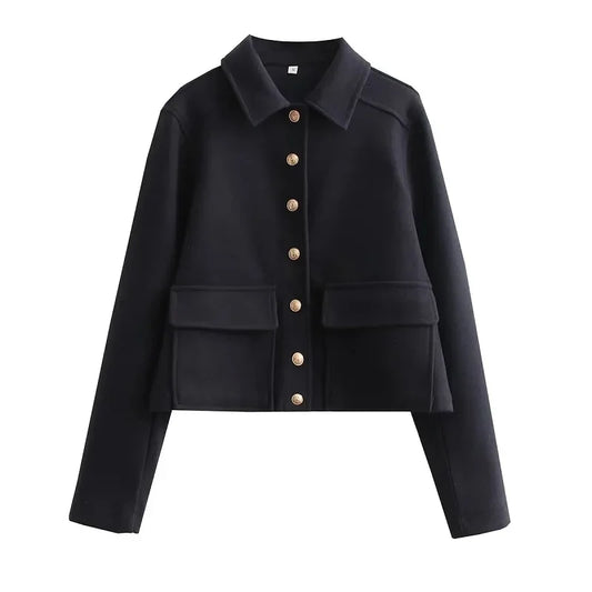 Harpenza – Cropped Button Front Bomber Jacket Women