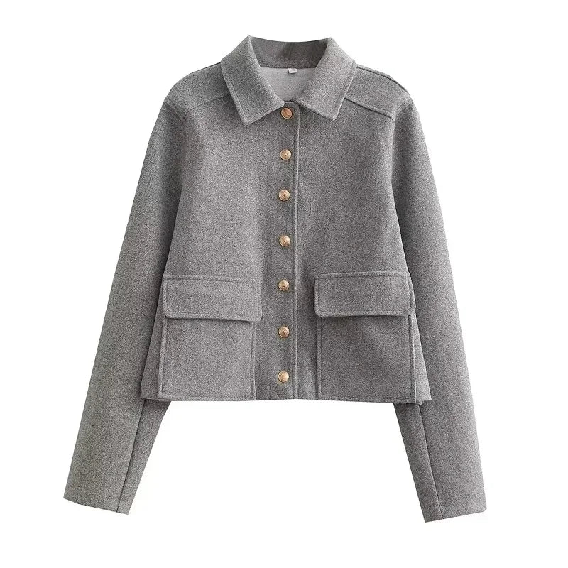 Harpenza – Chaqueta bomber corta con botones delanteros para mujer