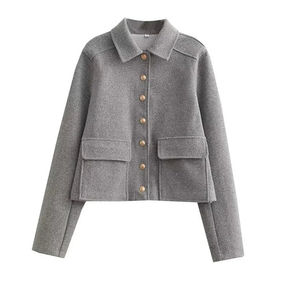 Harpenza – Chaqueta bomber corta con botones delanteros para mujer