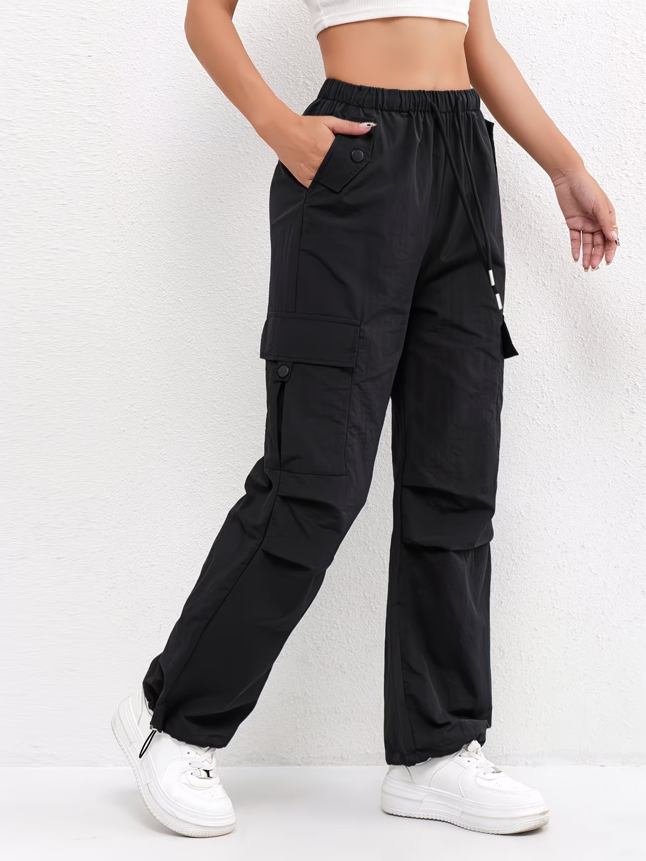 Rachelle – Pantalones casuales de mujer con cordón y bolsillos cargo