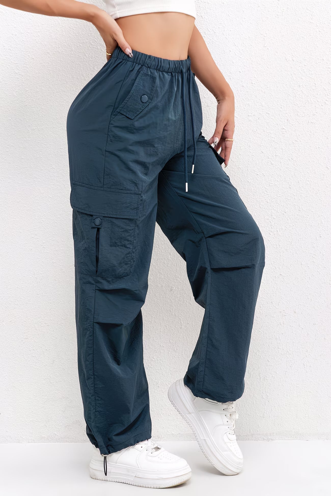Rachelle – Pantalones casuales de mujer con cordón y bolsillos cargo