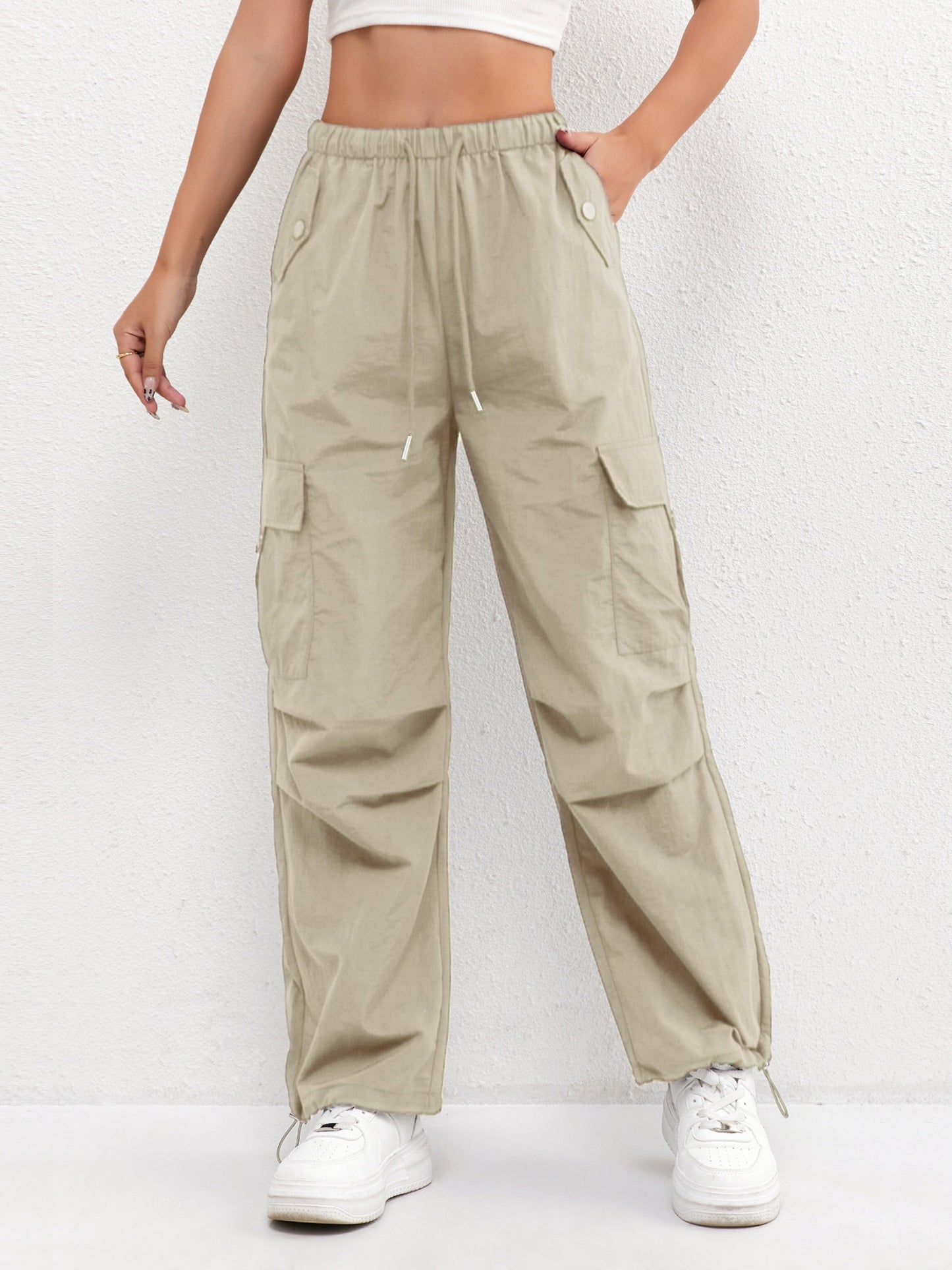Rachelle – Pantalones casuales de mujer con cordón y bolsillos cargo